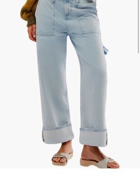 Free People Pale Blue Boyfriend Wide-Leg Jeans 28, EUC runs large